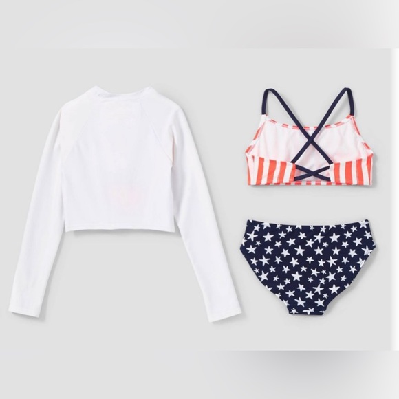 Cat & Jack Girls Stars & Stripes 3 Piece Rashguard/Sun Protection Set XS… - Picture 2 of 5